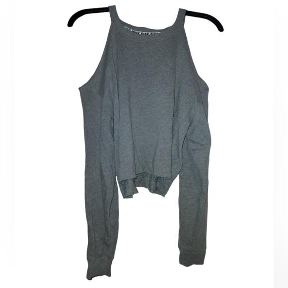 Victorias Secret pink cropped cold shoulder long sleeve gray top - Picture 1 of 4